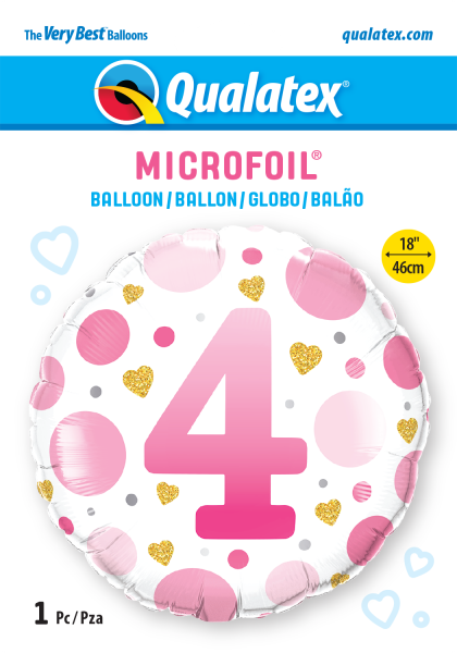 Age 4 Pink Dots 18'' Foil Birthday Balloon